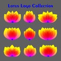 Abstract bright lotus logos set. Vector colorful floral logotypes template. Modern trendy flower symbols collection