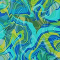 Abstract bright multicolor layered wavy stripes Geometric swirly marble pattern in blue, green and yellow