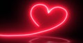 Abstract bright neon red energy light disco heart with reflections background