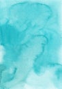 Abstract bright turquoise watercolor background texture, hand painted. Artistic sea blue backdrop, stains on paper. Aquarelle cyan Royalty Free Stock Photo