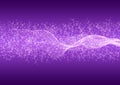 Abstract Bright Waves, Particles and Glitters in Purple Gradient Background