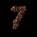 Bronze numeric 7 on black background. 3D rendering