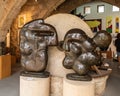 Abstract bronze sculpture depicting two heads facing each other made by a local artist in the famous artists village Ein Hod near