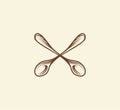 abstract brown color two tea spoons cross logo, tableware element logotype, kitchenware vector illustration