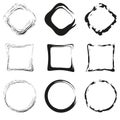 Abstract brush frames. Circle square shapes. Ink element Vector. Grunge stroke set. Royalty Free Stock Photo