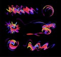 Abstract Brush Paint, Colorful Dynamic Design. Dynamic waves art, modern flow effect. Vector illustrations set on Black