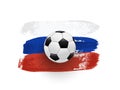 Abstract brush painted national flag of Russia with soccer ball Royalty Free Stock Photo