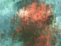 Abstract brush painting. Brushstrokes , spots of paint. Background in green and coral tones. Painted rouge texture. Artistic canva