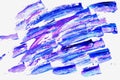 Abstract brush strokes. Close-up fragment of hand painted acrylic multicolor painting on white paper, violet and blue