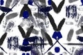 Abstract brushes and strokes blue gray and black on a white background, a work of art, a painting of multi-colored spots