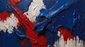 A close-up view of a royal blue and red abstract oil painting on canvas, Royalty Free Stock Photo