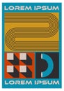 Abstract brutalism poster with geometric figures and shapes. Swiss bauhaus retro design.