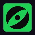 Abstract brutalist sign of eye on geometric shape. Bold print of circles on green square. brutalism icon in bauhaus