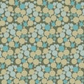 Abstract bubble hexagon vector seamless pattern background. Funky backdrop with honeycomb style circles in hues of sage