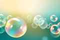 Abstract bubbles background. Realistic transparent colorful soap bubbles with rainbow reflection on a light colored background. Royalty Free Stock Photo