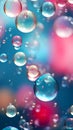 Abstract bubbles background. Realistic transparent colorful soap bubbles with rainbow reflection on a pink purple colored Royalty Free Stock Photo