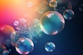 Abstract bubbles background. Realistic transparent colorful soap bubbles with rainbow reflection on a trendy purple pink colored Royalty Free Stock Photo