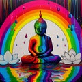 Abstract buddha sitting with lotus. AI generative