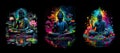 Abstract buddha sitting with lotus. AI generative