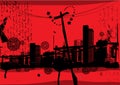 Power lines and city skyline illustration