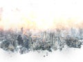 Abstract Building in the city on watercolor painting background. Royalty Free Stock Photo