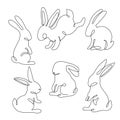 Abstract bunnies set isolated on white background. Bunny rabbit continuous one line drawing