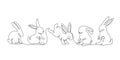 Abstract bunnies set isolated on white background. Bunny rabbit continuous one line drawing