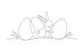 Abstract bunny, eggs on grass. Easter bunny rabbit continuous one line drawing