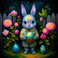 An abstract bunny stands with a large Easter egg basket Royalty Free Stock Photo