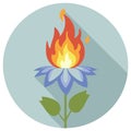 Abstract Burning Flower Flat Design Icon with Long Shadow on Blue Royalty Free Stock Photo