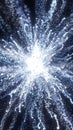 Abstract burst of glowing white particles radiating outward like an energy explosion in space Royalty Free Stock Photo