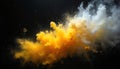 Abstract burst of yellow, white clouds, smoke, dust against dark background. Dynamic visual features fine particles creating Royalty Free Stock Photo