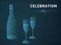 Abstract business background vector depicting celebration with lines in shape of a champagne with two glasses on blue background Royalty Free Stock Photo