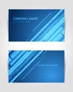 Abstract business card with linear shapes and dots vector banner. Techno blue stripes template with creative gradient