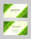 Abstract business card with linear shapes and dots vector banner. Techno green stripes template with creative gradient