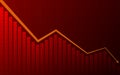 Abstract Business chart with arrow downtrend line graph, bar chart and stock numbers in bear market on red color background Royalty Free Stock Photo