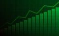 Abstract Business chart with uptrend line graph, bar chart and stock numbers in bull market on green color background Royalty Free Stock Photo