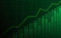 Abstract Business chart with uptrend line graph, bar chart and stock numbers on dark green background Royalty Free Stock Photo