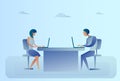 Abstract Business Man And Woman Sitting At Office Desk Working Laptop Computer Royalty Free Stock Photo