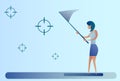 Abstract Business Woman Catch Targets With Butterfly Net Aim Goal Concept