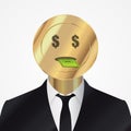 Abstract businessman. Head made from coin. Vector