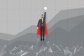 Abstract businessman in a suit superhero flies upward like a rocket. Startup concept.