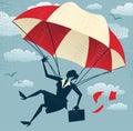 Abstract Businesswoman uses her Parachute. Royalty Free Stock Photo