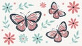 Abstract Butterflies & Geometric Flowers Pattern, vector design Generative AI Royalty Free Stock Photo