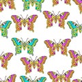 Abstract butterflies seamless pattern, hand drawing, textile print, vector illustration. Patterned colorful bright neon insect wit Royalty Free Stock Photo