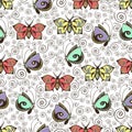 Abstract butterflies seamless pattern, hand drawing, textile print, vector illustration. Patterned colorful pastel insect with win Royalty Free Stock Photo