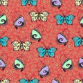 Abstract butterflies seamless pattern, hand drawing, textile print, vector illustration. Patterned colorful pastel insect with win Royalty Free Stock Photo