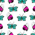 Abstract butterflies seamless pattern, hand drawing, textile print, vector illustration. Patterned colorful pastel insect with win Royalty Free Stock Photo