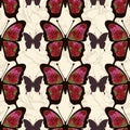 Abstract butterfly with ornaments of roses flowers seamless pattern. Background in style boho, hippie, bohemian