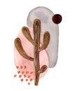 Abstract cactus with watercolor stains